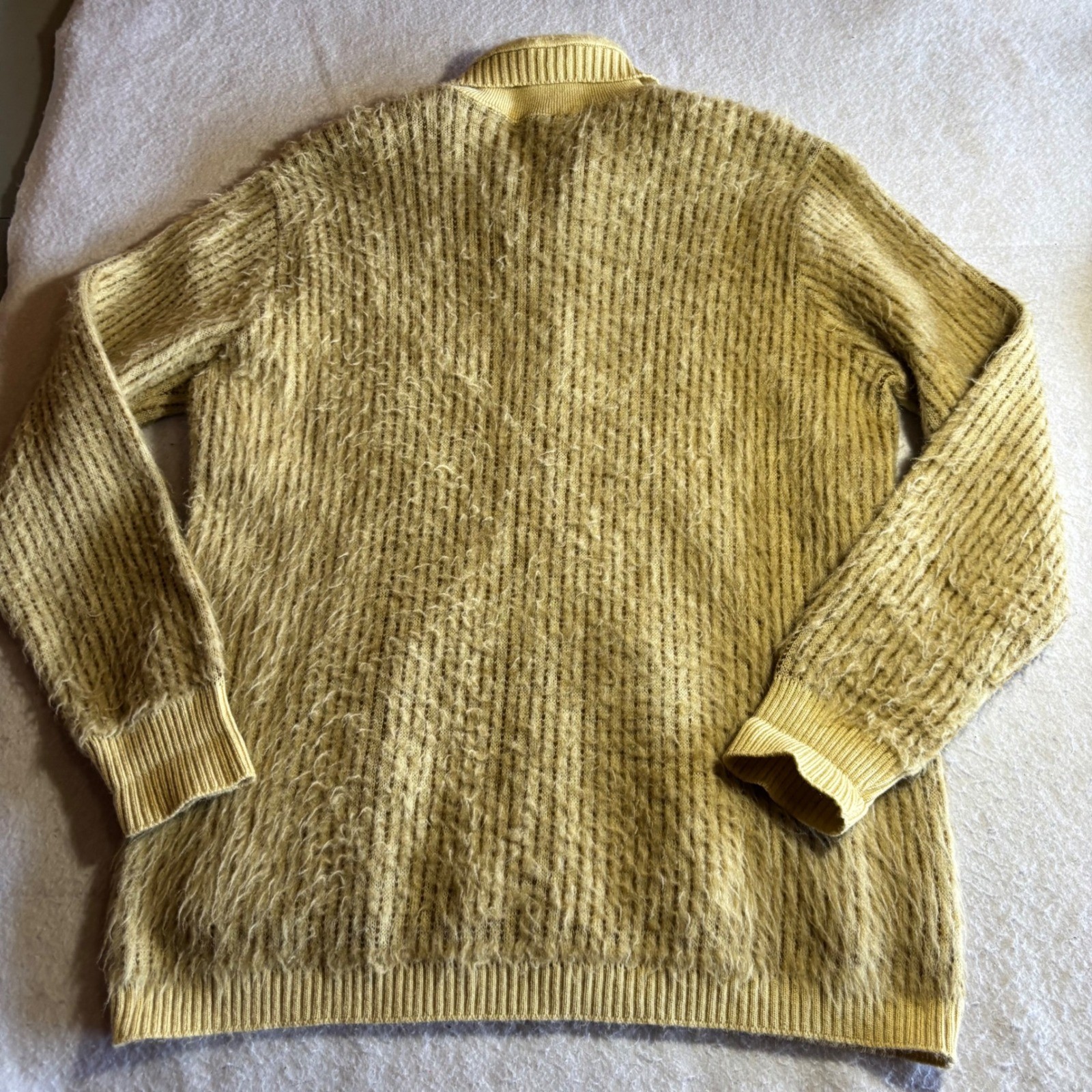 Vintage Ogniotex Llama Alpaca Wool Shaggy Fuzzy Cardigan Sweater XL Collar Brown