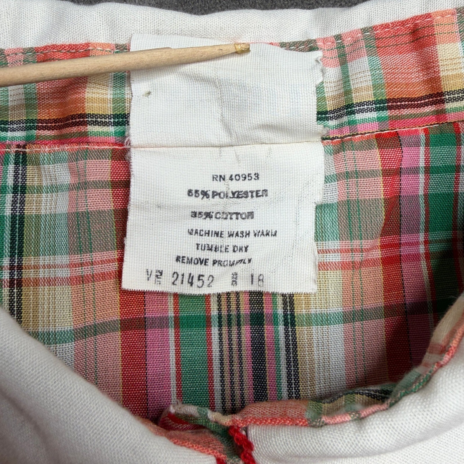 Oak Hill Plaid Blouse Women 18 Red Pink Scalloped Peter Pan Collar Puff Sleeve