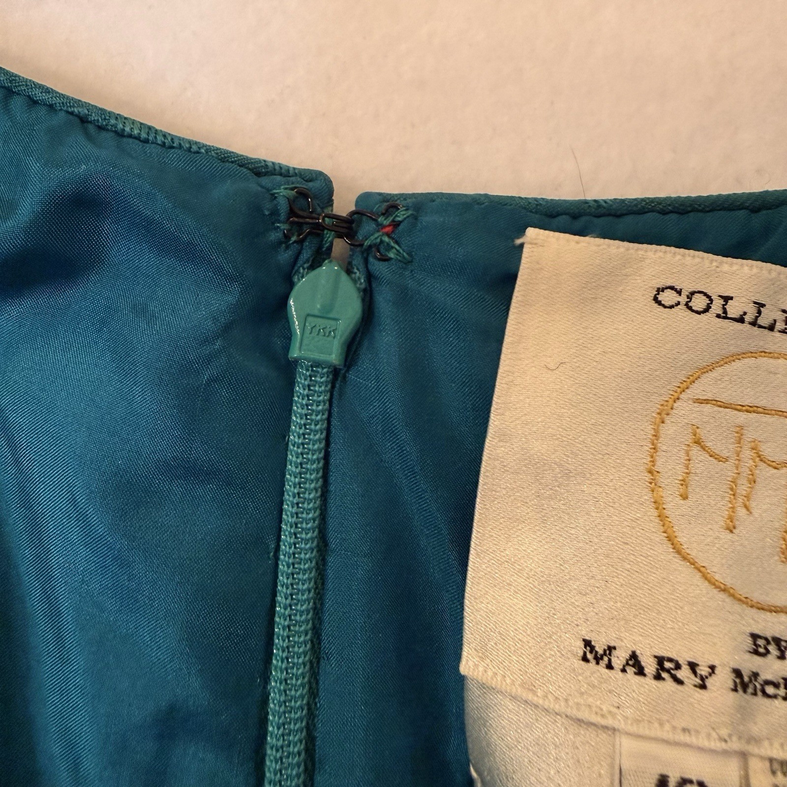 Vintage Mary McFadden for Saks Fifth Avenue Teal Silk Jacquard Dress – Size 16