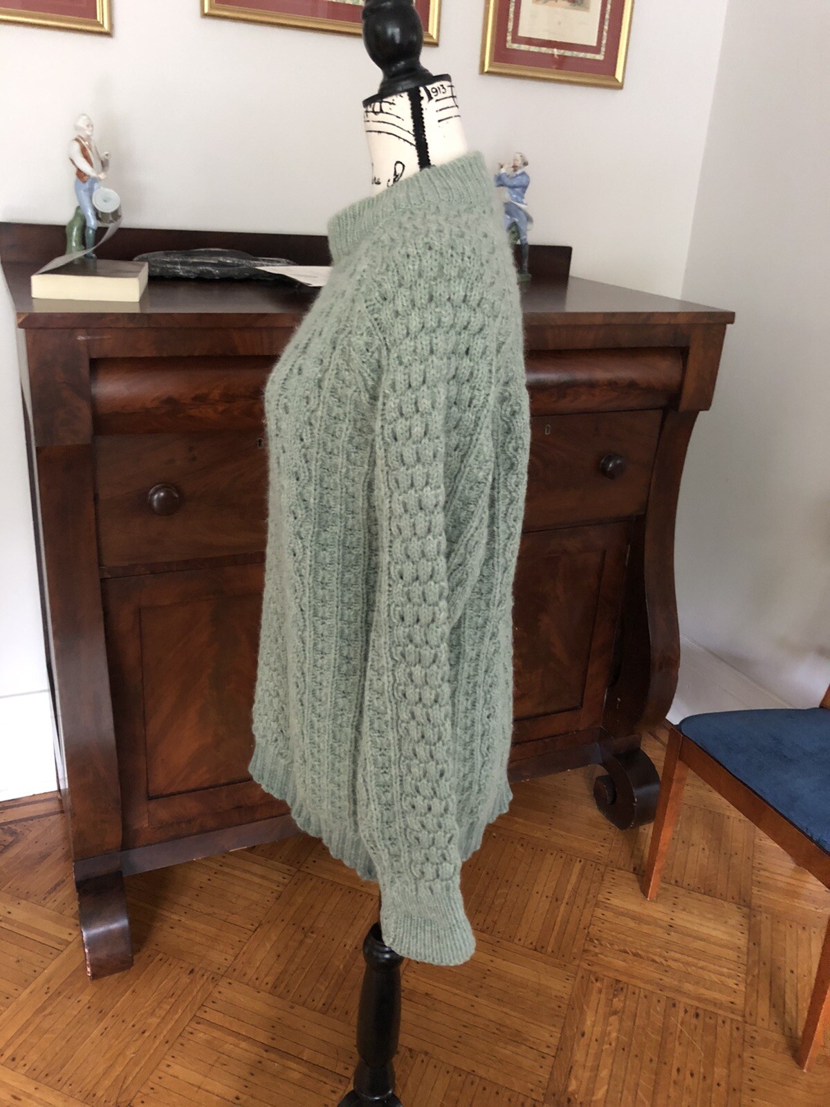 Vtg Purple Heather Green Wool sweater Gap of Dunloe Industries M/L Cable Unisex