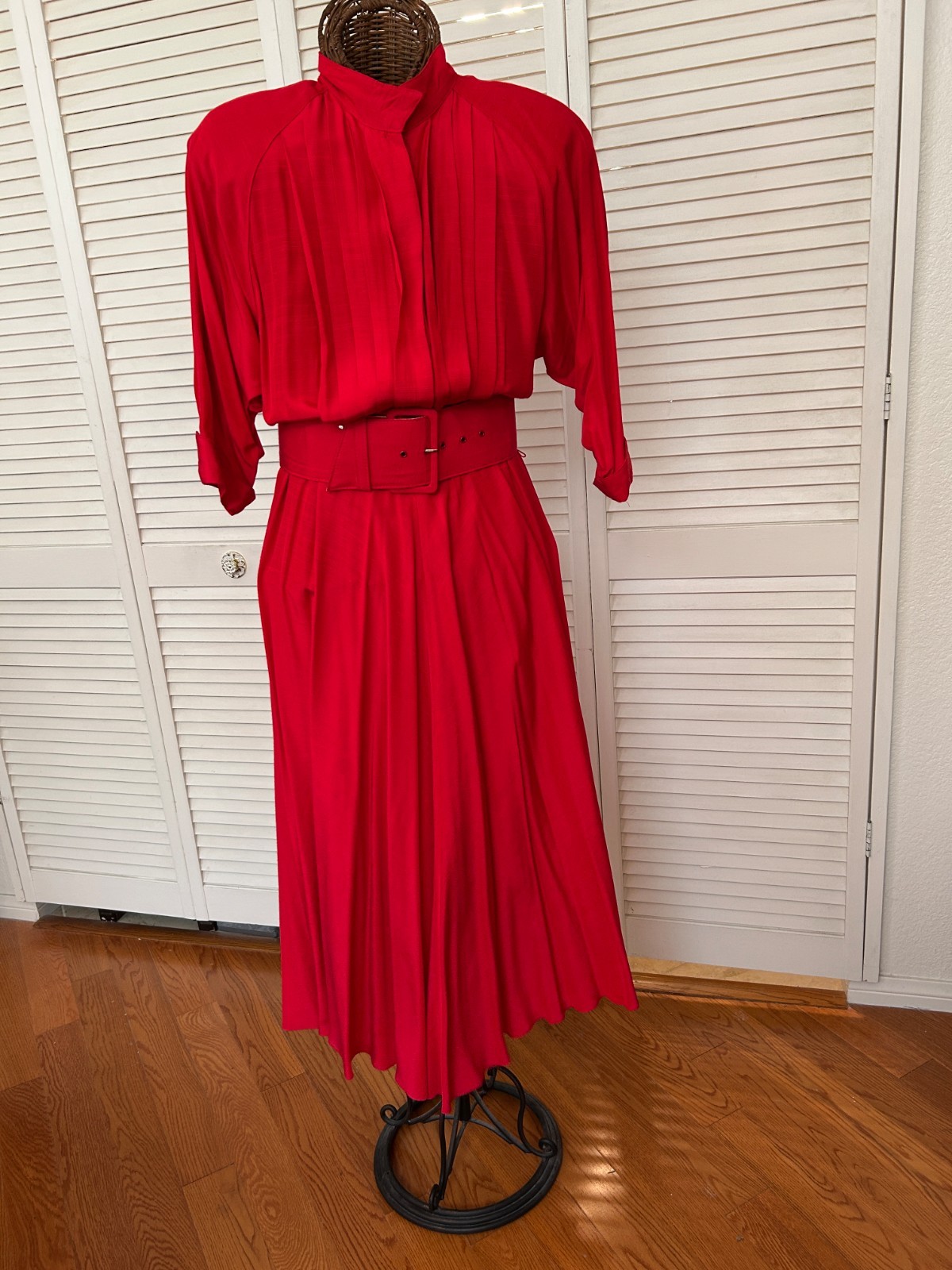 Vintage Nina Piccalino Red Belted 80s Midi Dress Size 7