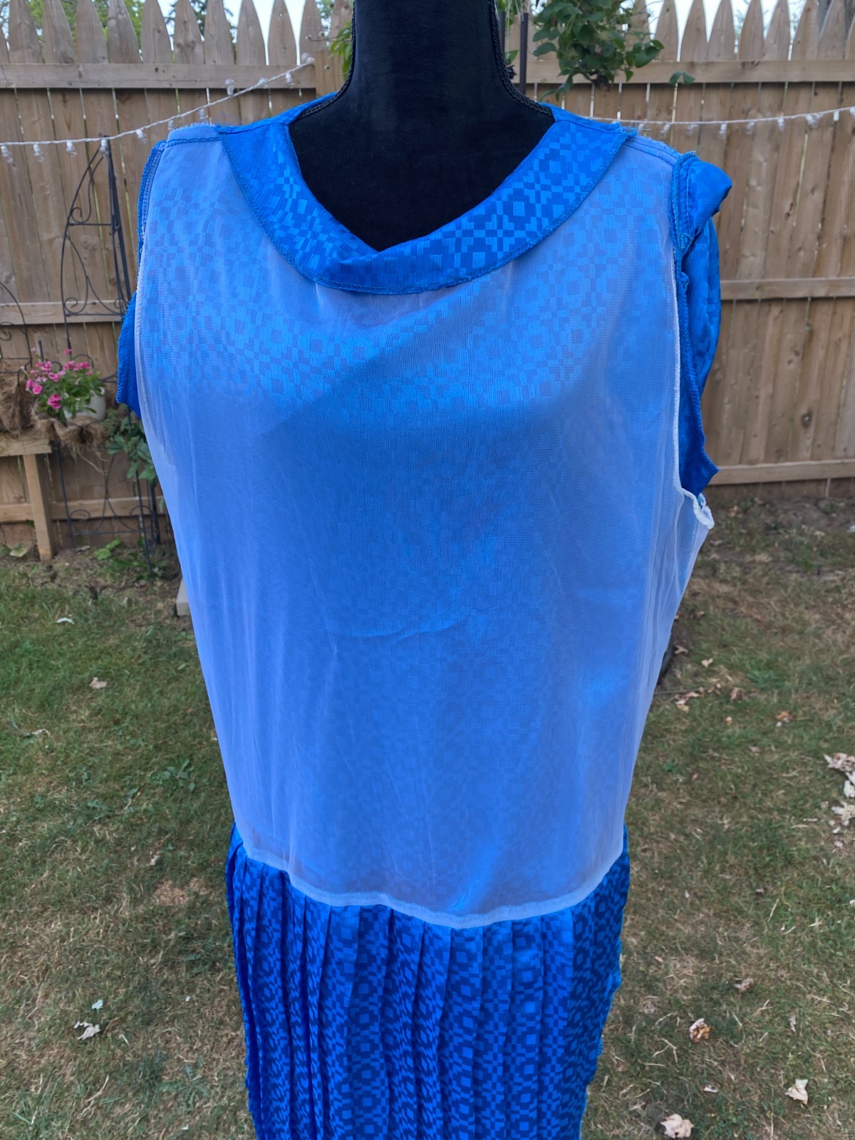 Vintage Lady Carol of New York Blue Dress Drop waist Pleated Skirt XL 70s