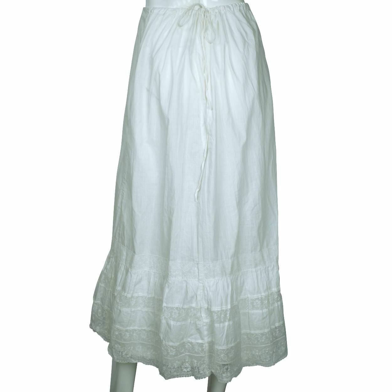 Antique Edwardian White Cotton Petticoat & Chemise Set w Lace Trim Size M / L