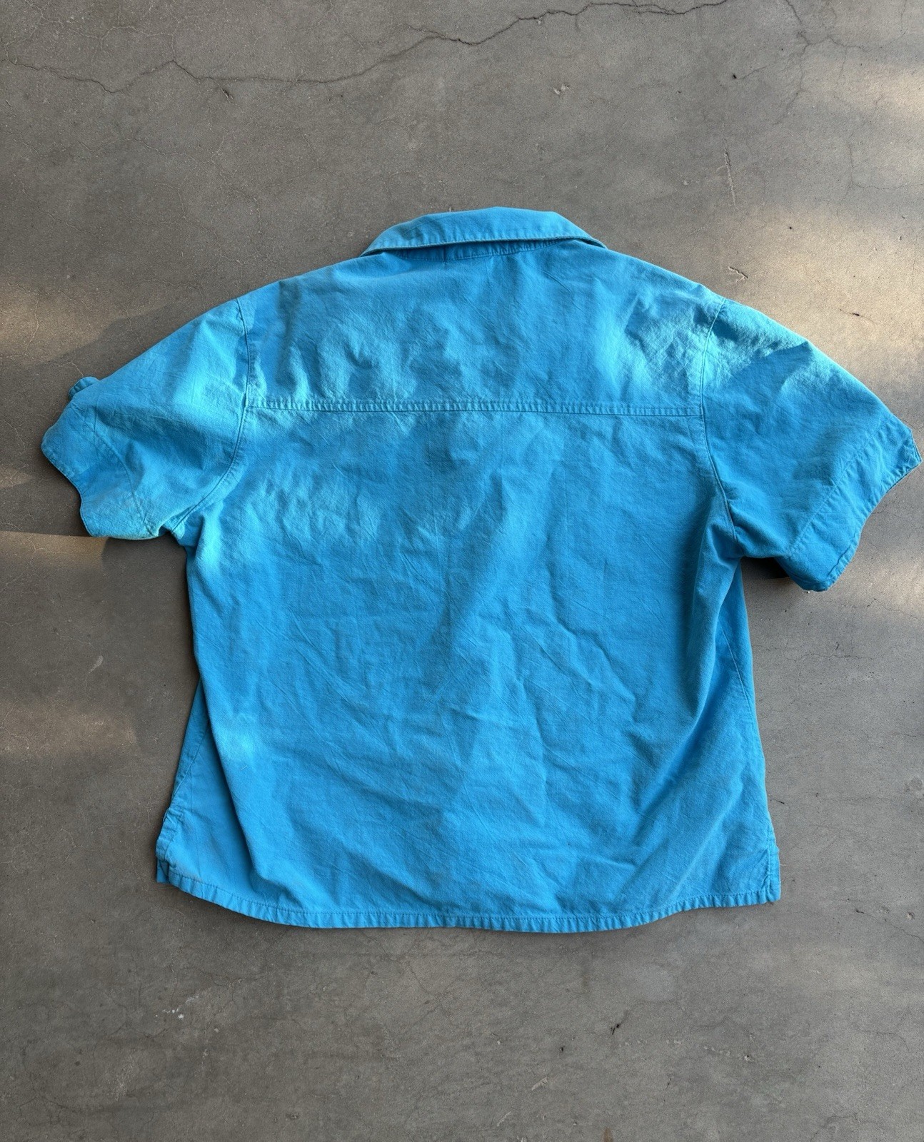 Vintage 100% Cotton L/XL Turquoise Shirt Sailboat Palm Tree Sun Embriodery