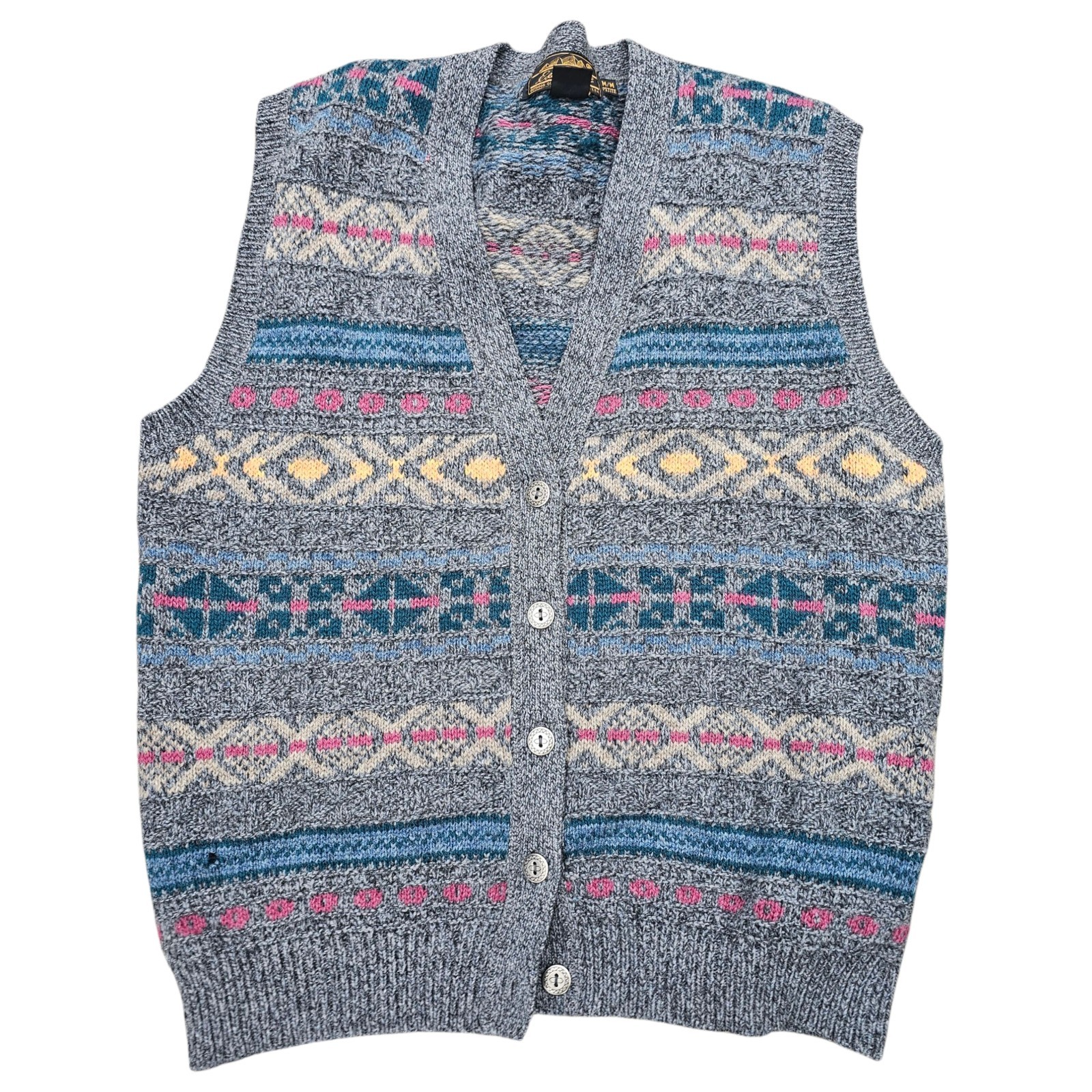 Vtg 1980s Eddie Bauer Wool Sweater Vest Womens M Petite Fair Isle Classic Preppy