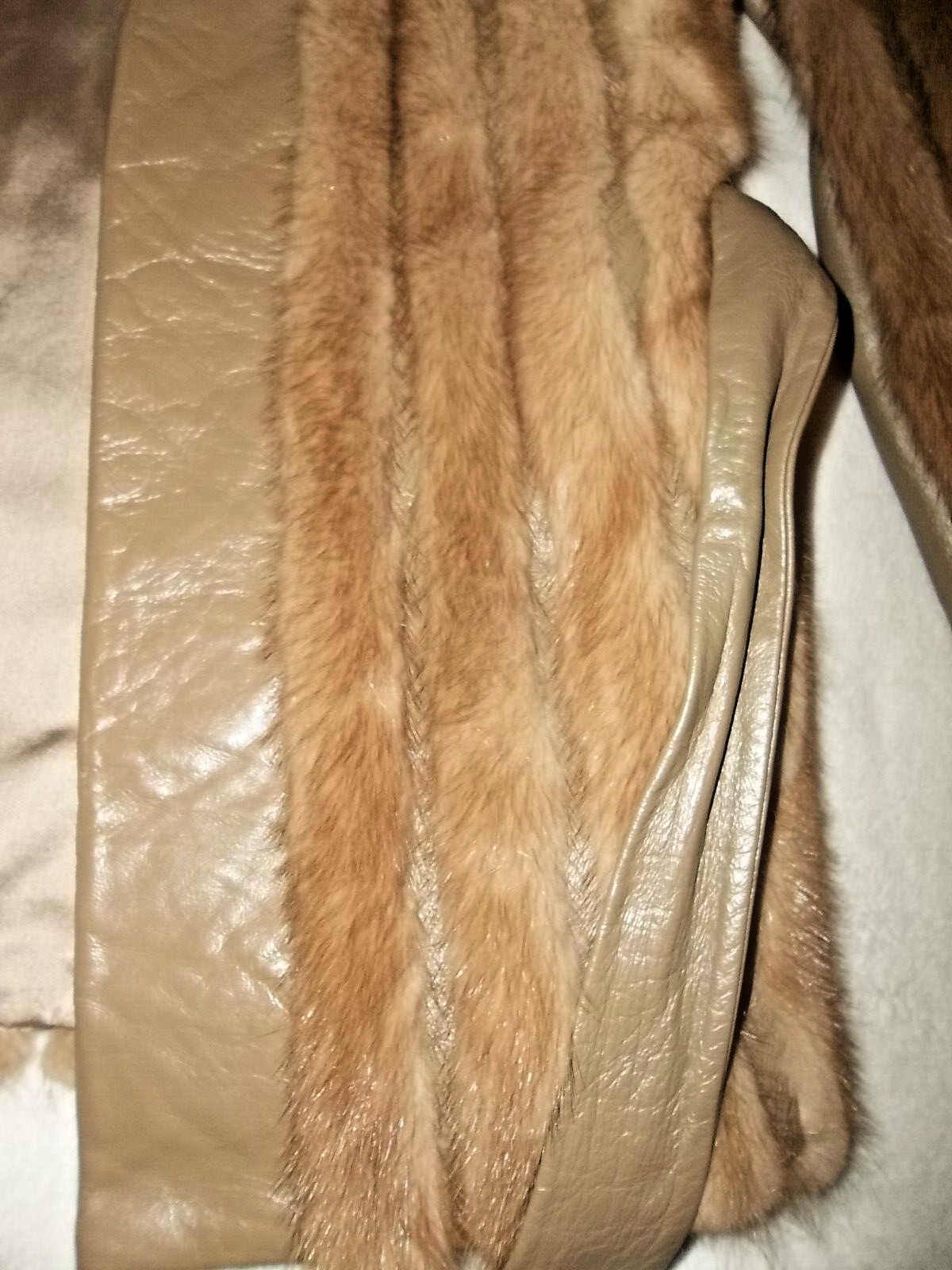 POLOGEORGIS FUR & LEATHER COAT JACKET TAUPE/ LIGHT BROWN