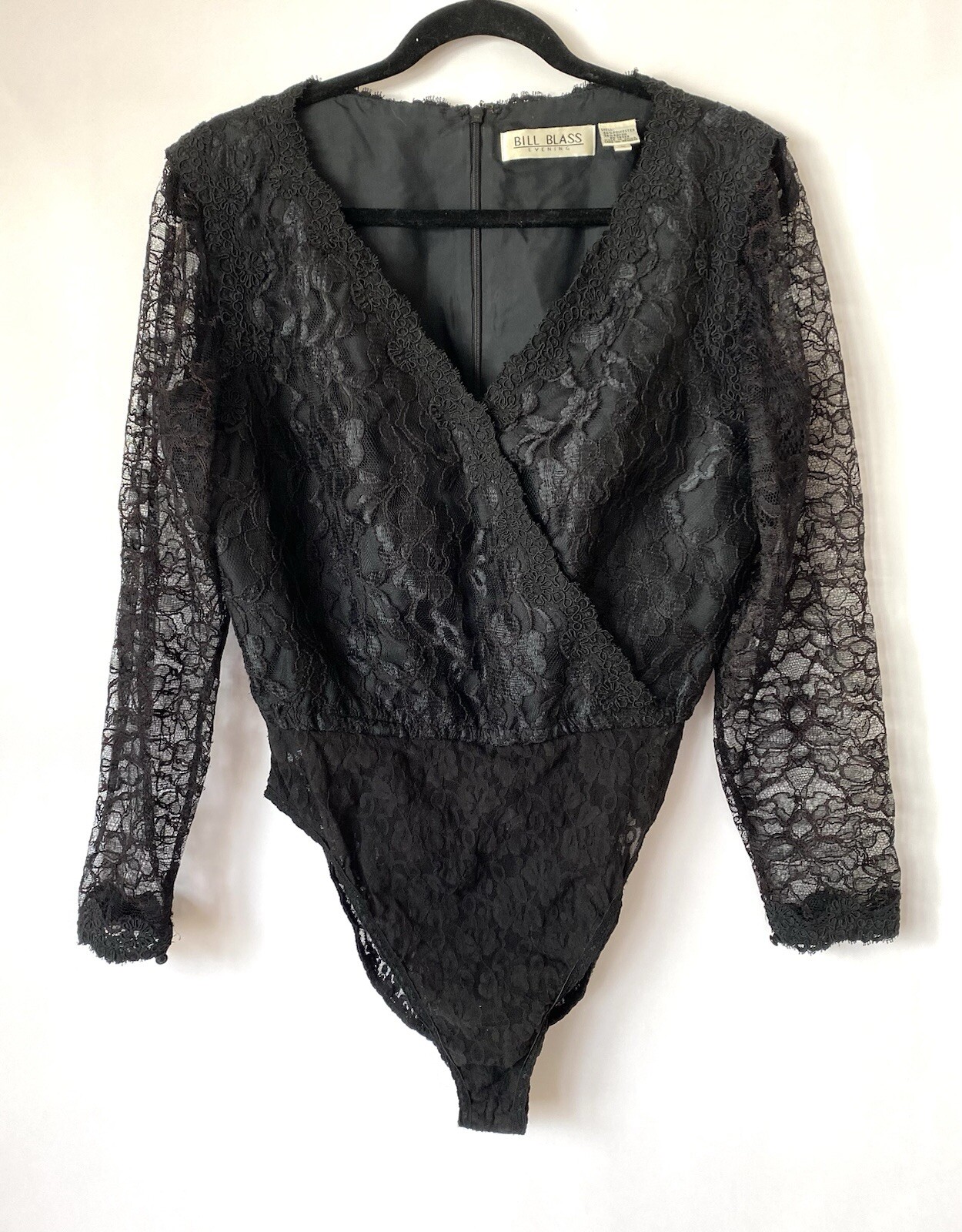 Vintage Bill Blass Evening Women’s Black Lace Bodysuit Size Large Snap Closure