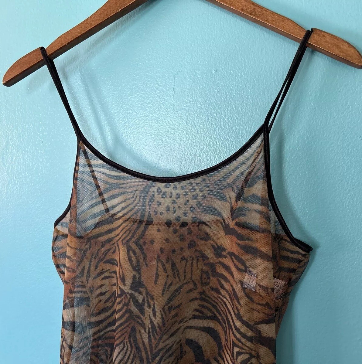 VTG Vassarette Sheer Nylon Gown Nightgown S Animal Print Tiger Second Skin Sexy
