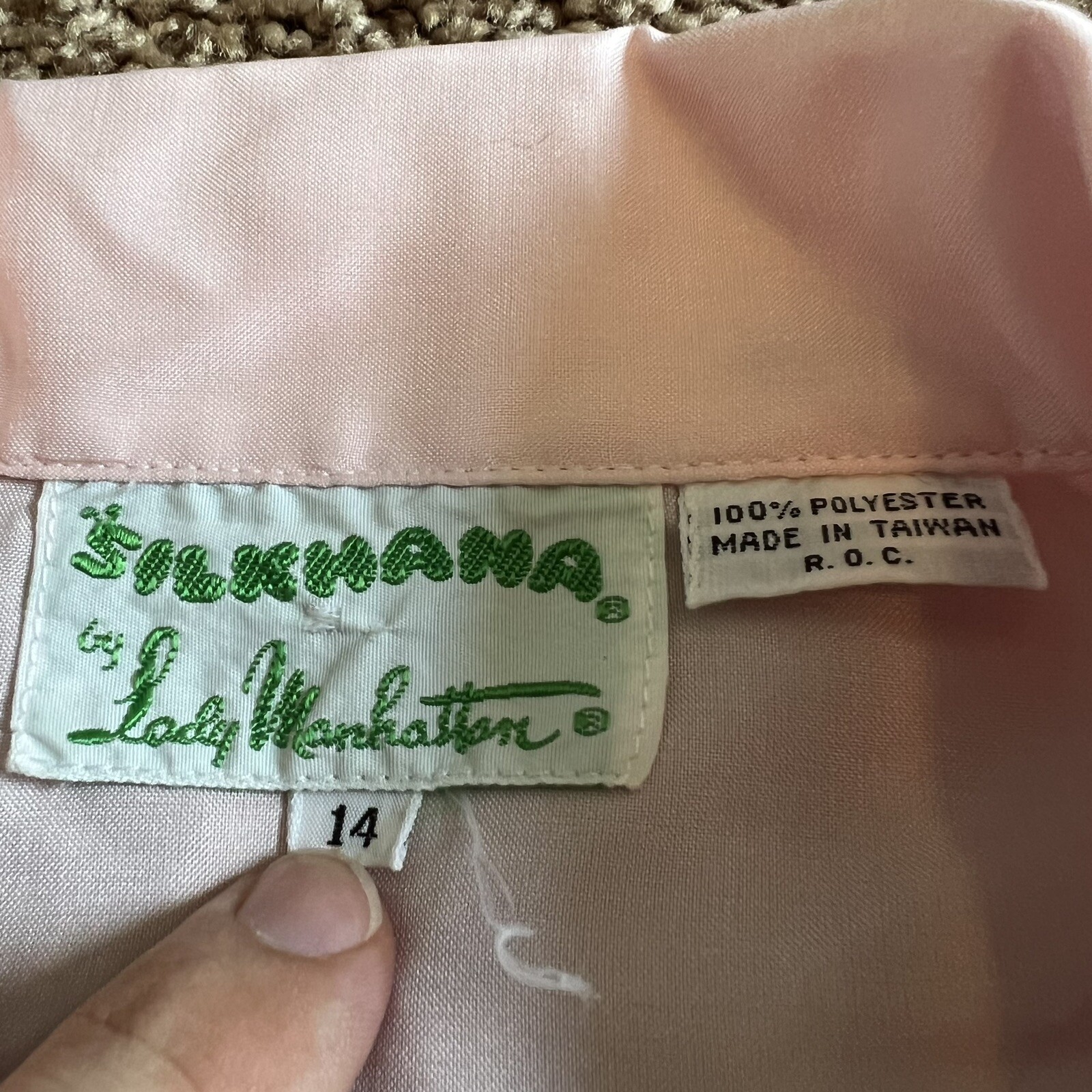 Vintage 70s Silkhana by Lady Manhattan Blouse Womens 14 Peach Pink