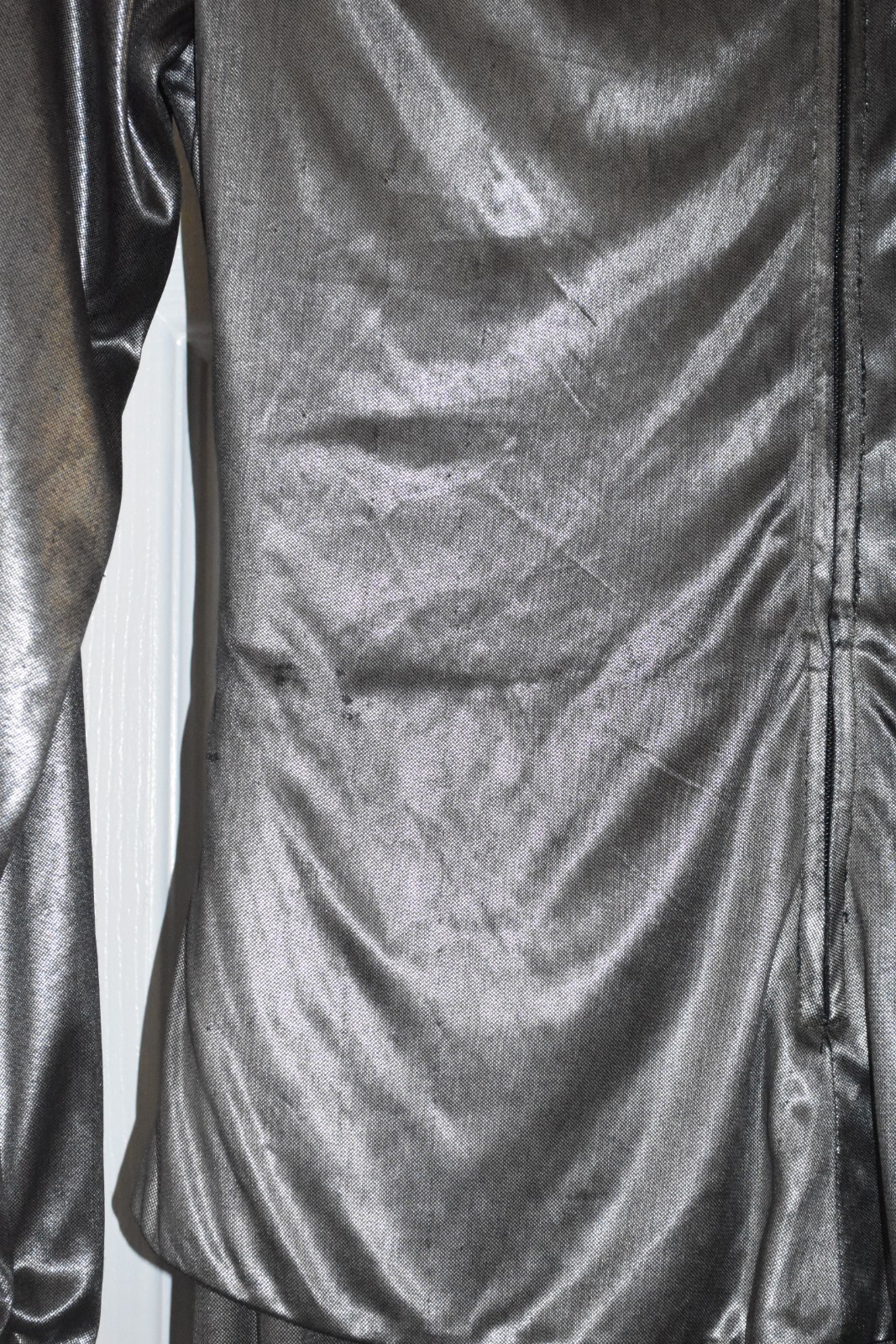 80s DISCO David Howard Silver Metallic Satin Jumpsuit One Piece Lounge petite 12