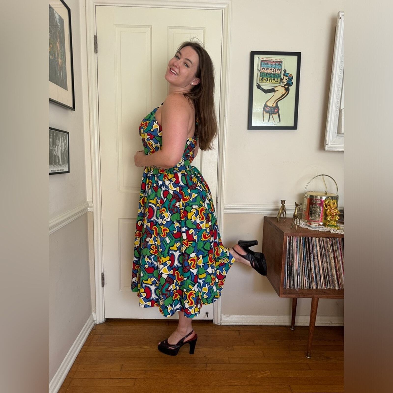 80s does 50s Vintage Rainbow Animal Print fit and Flare dress