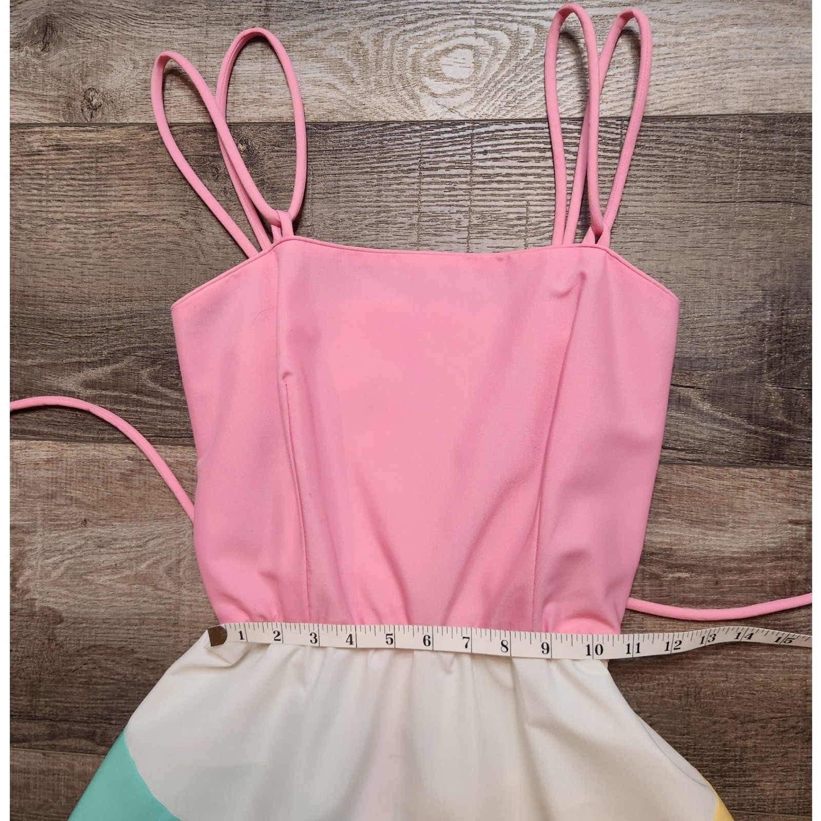 Jenni Vintage Sundress Women XS Pink Pastel Colorblock Excellent Fit Flare 70s