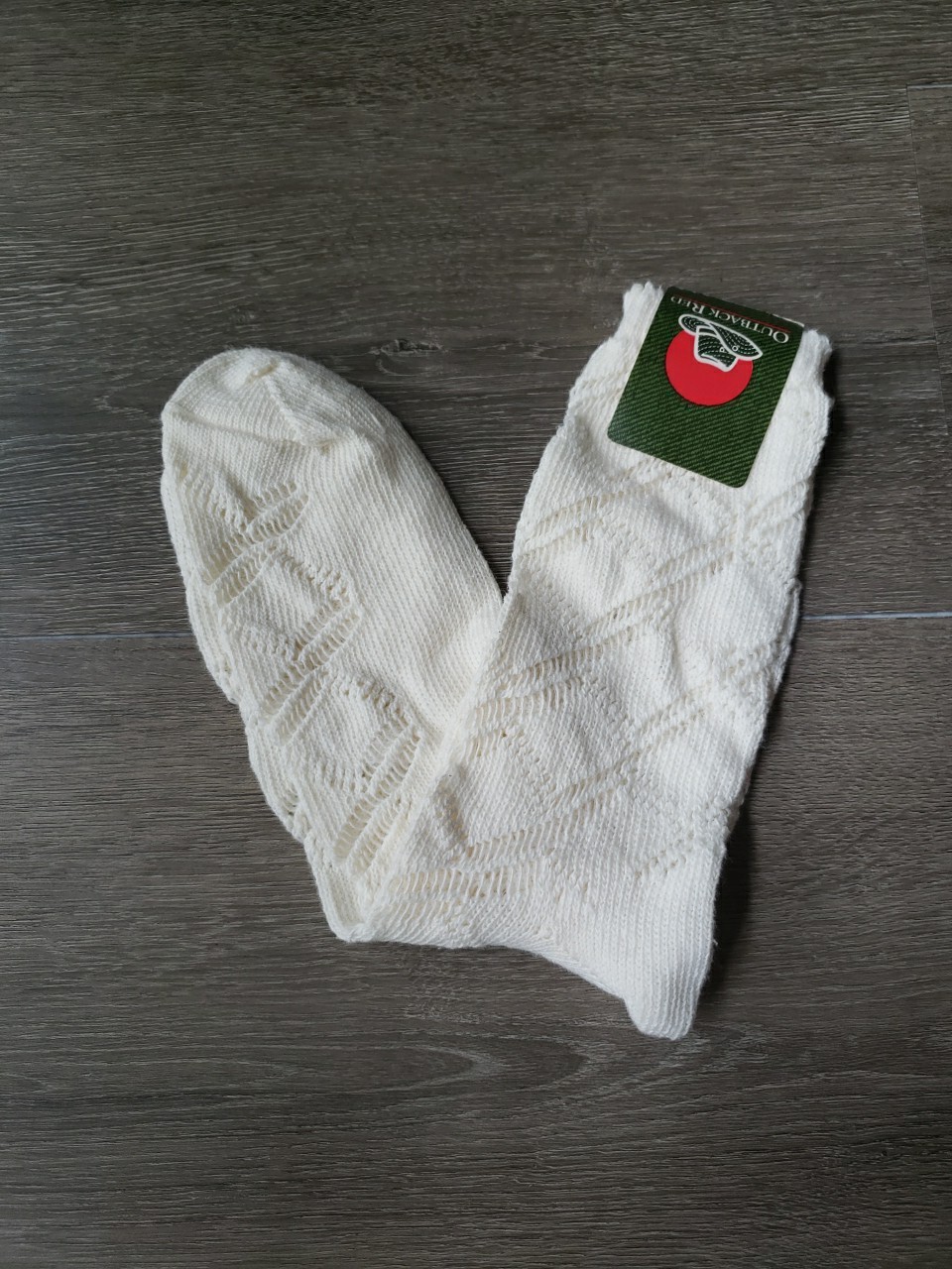 NEW VTG 90s Outback Red Cream Pointelle Knit Socks Sz 9-11 USA Y2K Schoolgirl