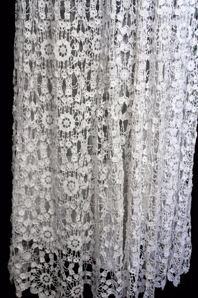 RARE ANTIQUE FRENCH LONG EDWARDIAN WHITE COTTON LACE PETTICOAT SKIRT 27″ WAIST