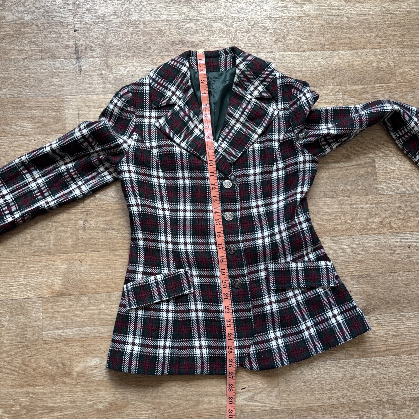 Vintage 1970s Women’s Handmade Plaid Suit Set Pants & Blazer Flare Bell Small