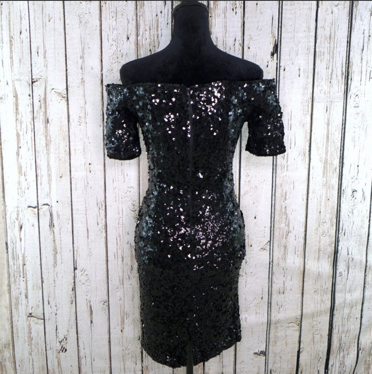 Vintage MODI off-shoulder Sequin encrusted Wiggle Dress