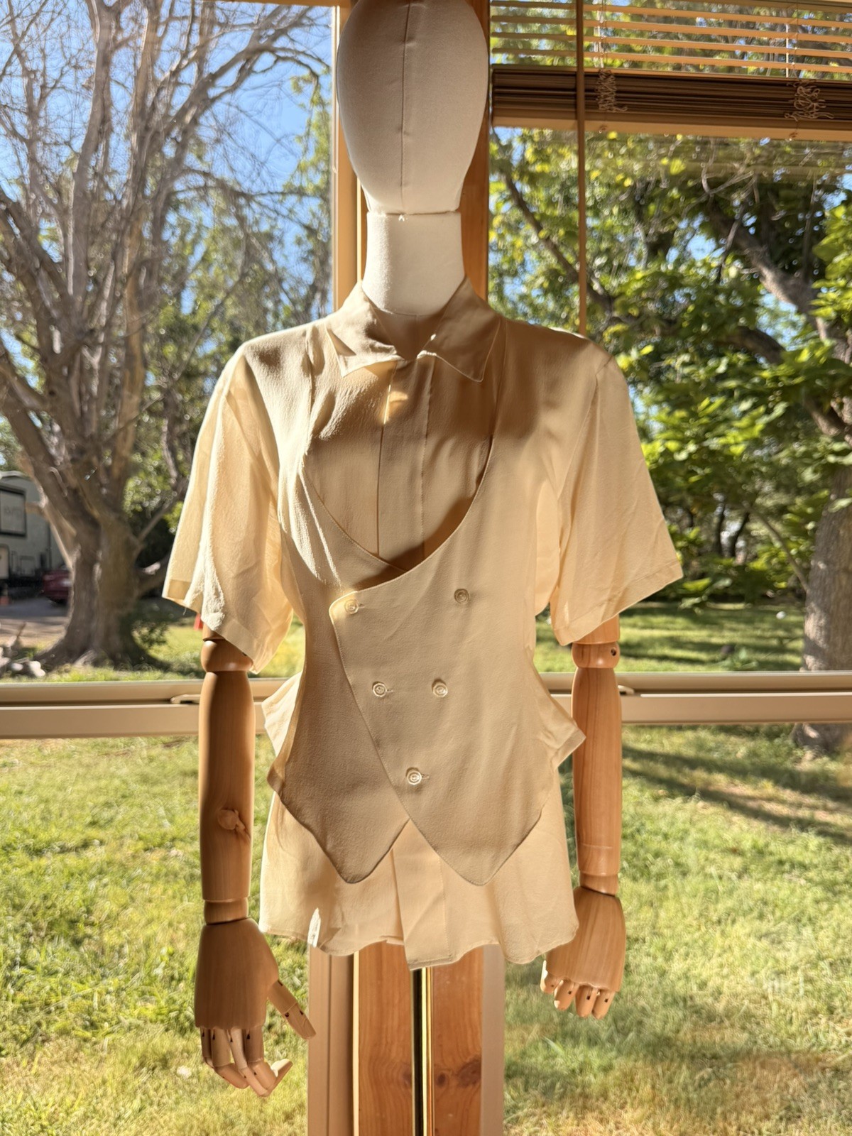 Vintage MATSUDA Archive Nicole Japan Silk & Wool Ivory Couture Blouse Size M