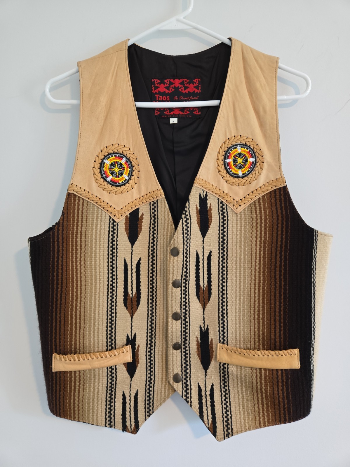 Vintage Taos By David Jacob Southwestern Vest Beaded Leather 80’s Medium