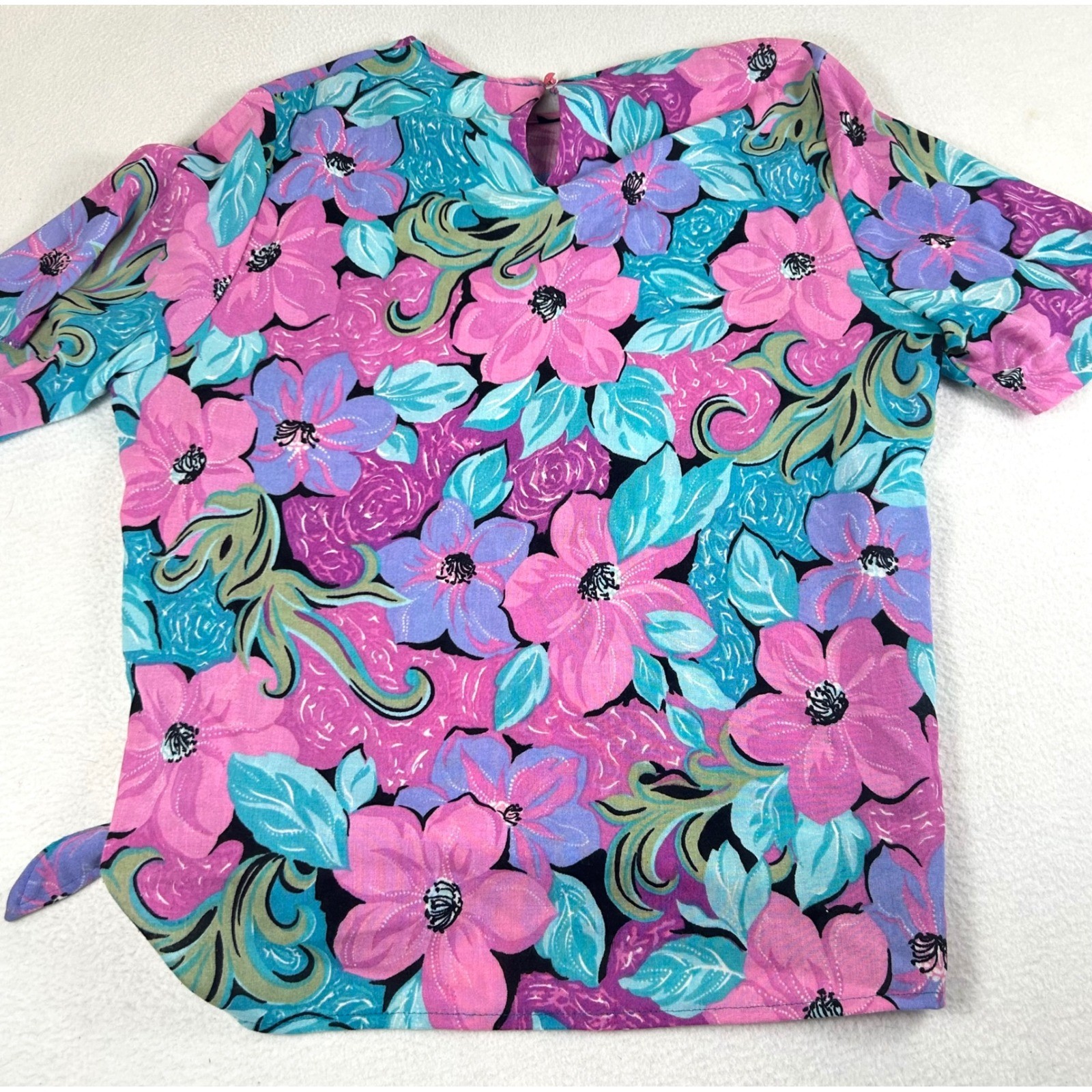 The American Collection Floral Top Women Size 12 Pink Vintage Side-Tie Blouse