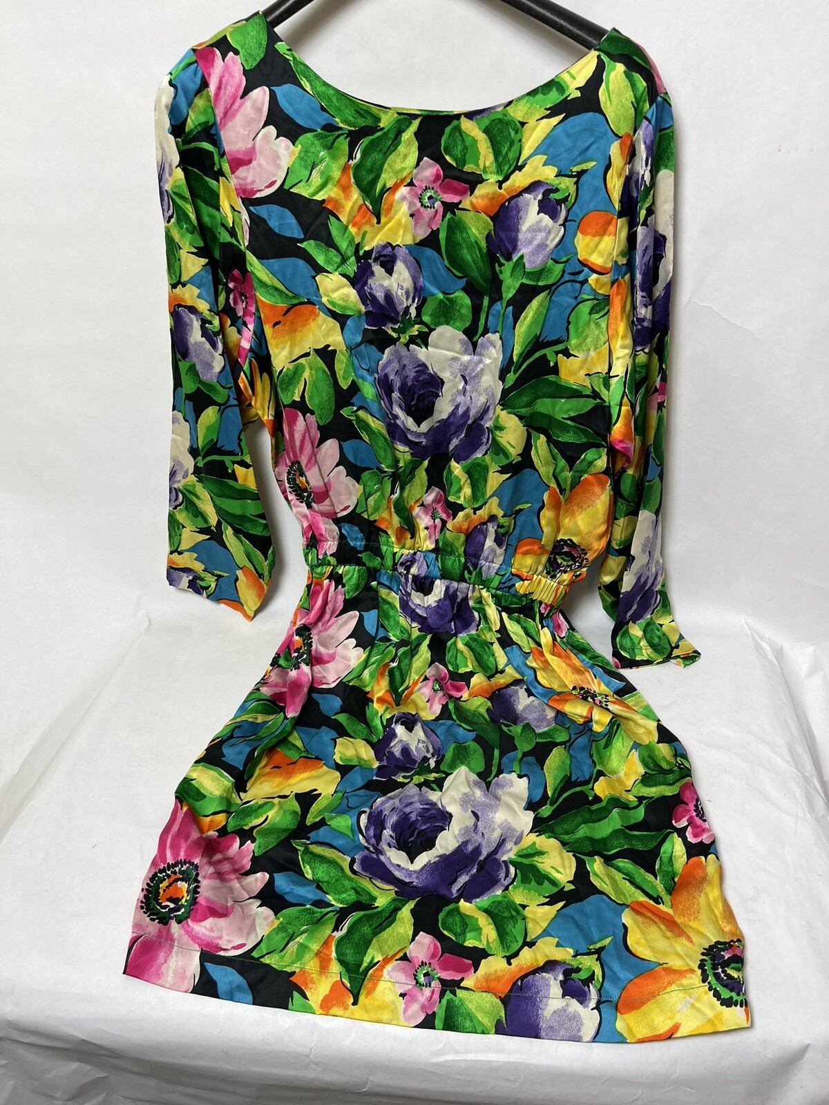 Mary Jo Bruno Dress Womens Large Vintage Floral Silk Multicolor Floral LOOK