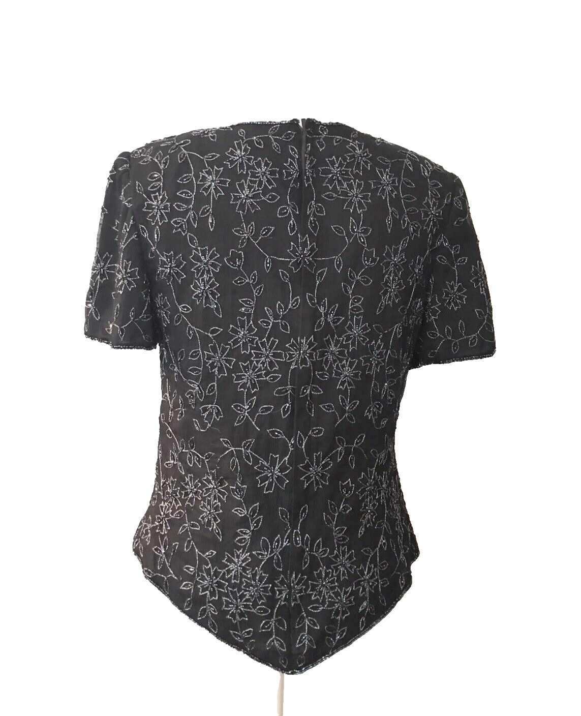 Vtg Andretta Donatello Top Blouse Size M Black Beaded Floral Shirt Evening Party