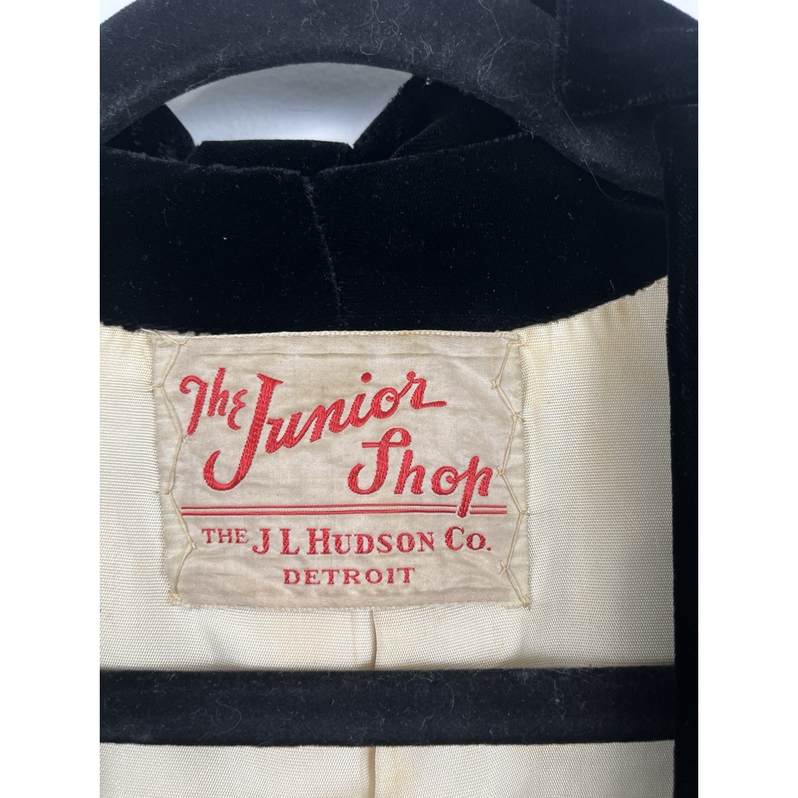vintage black velvet evening coat Junior Shop label from The J.L. Hudson Co