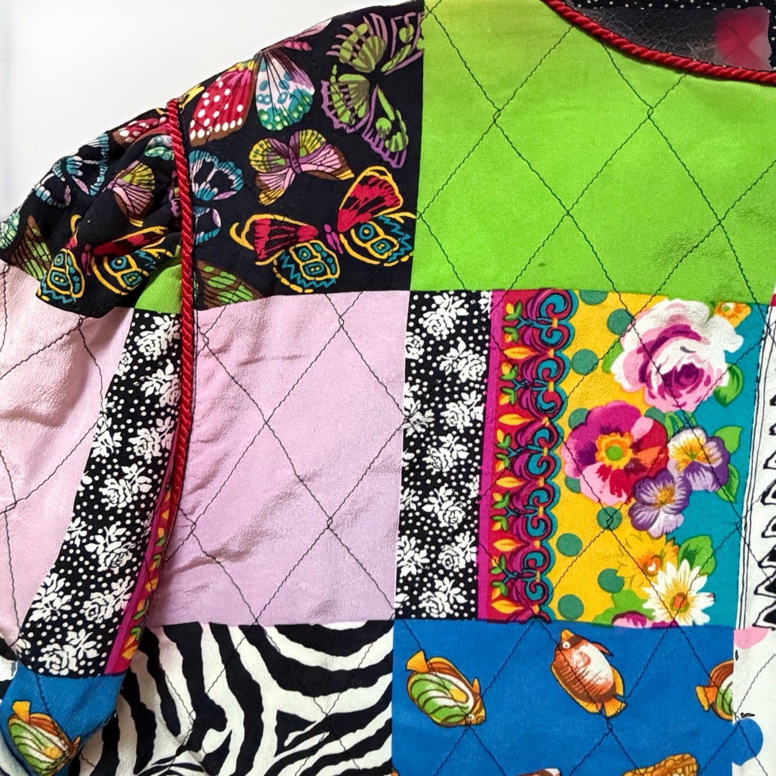 JERRI SHERMAN 100% Silk Patchwork Jacket Blazer Sz 8