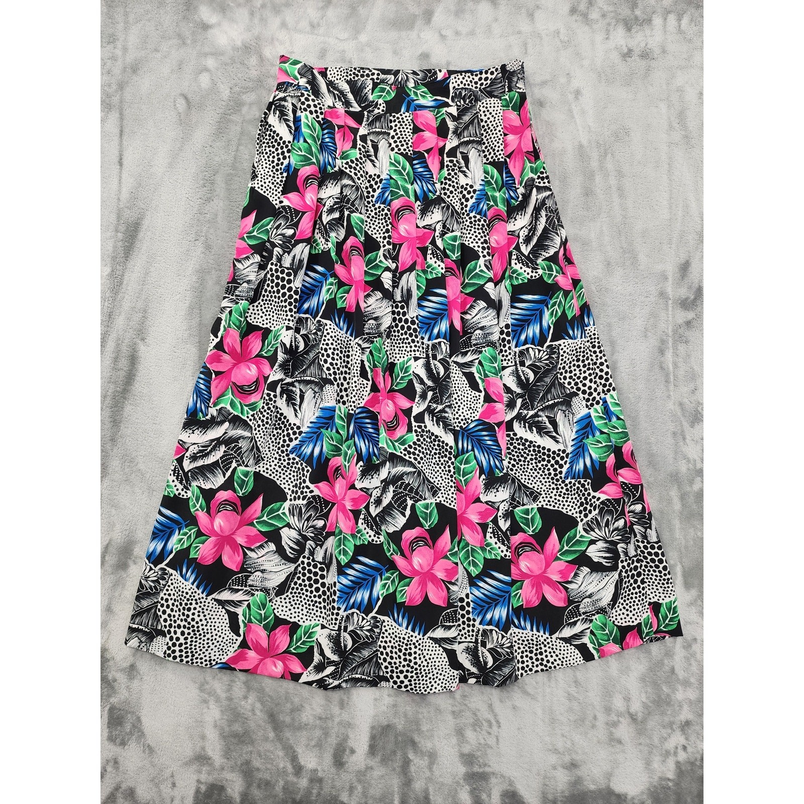 Vintage Leslie Fay Pleated Midi Skirt Size 14 Multicolor Floral Animal Print