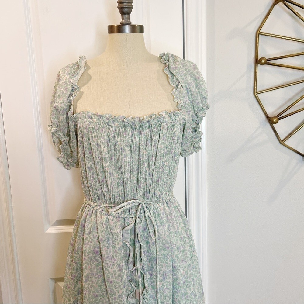 Phase II Vintage 70’s Floral Print Maxi Dress Romantic Prairie Ruffle