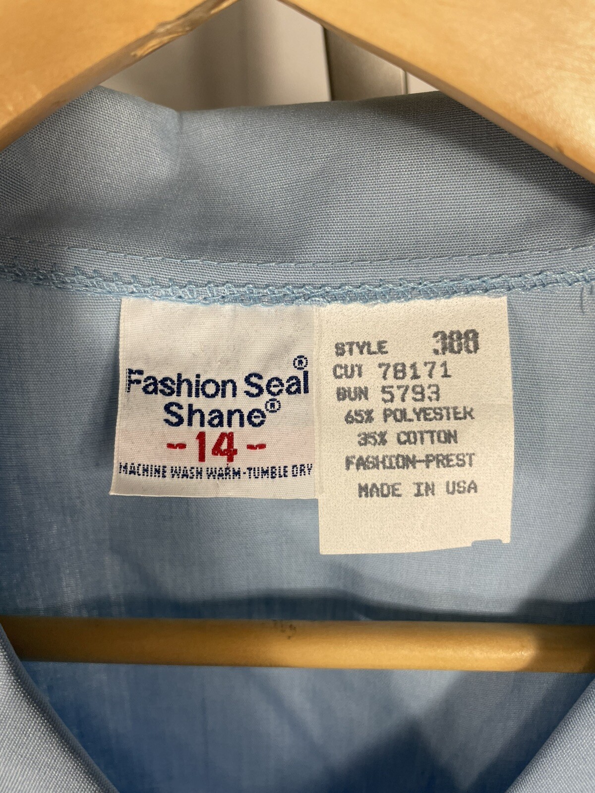 Vintage 70s Fashion Seal Shane Collared 2 Pocket Blue Nurse Scrub Shirt Size 14