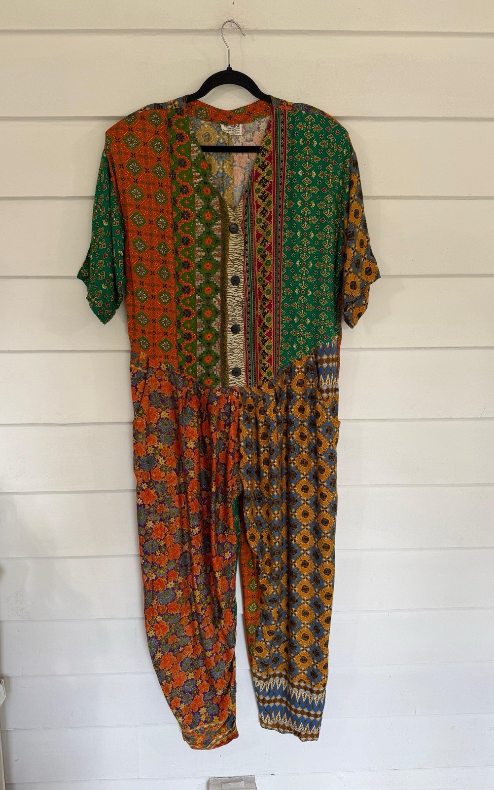 Vintage 90s OK Mike Hip Hop Relaxed Patchwork Flowy Romper Jumpsuit One Size