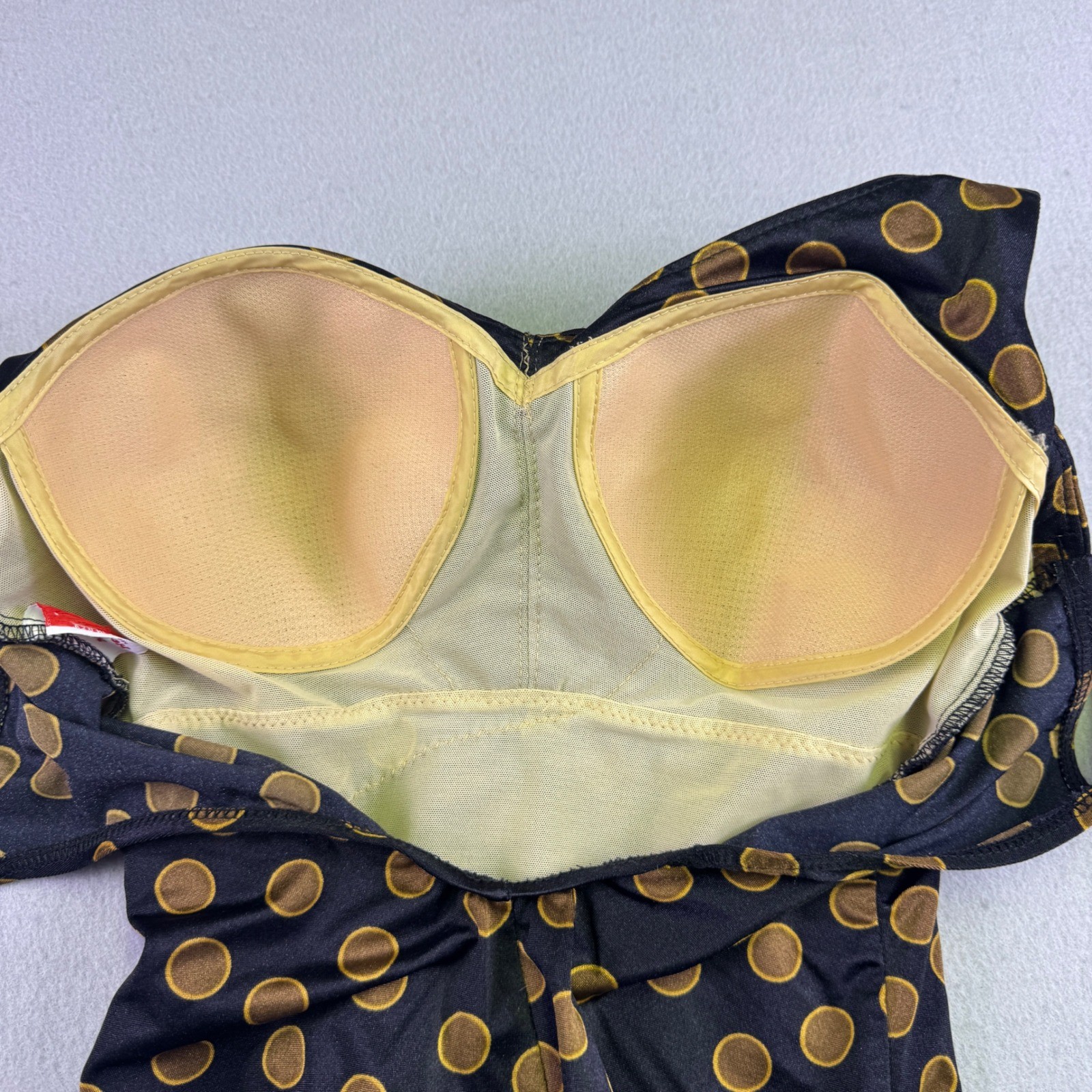 Maxine of Hollywood Vintage Swimsuit Black Gold Polka Dot Ruched One Piece USA