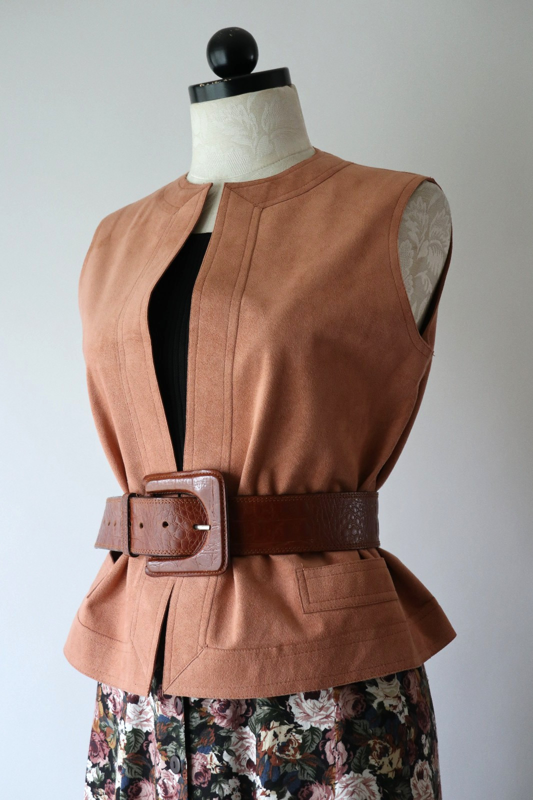 70s Vintage Pink Ultrasuede Open Front Waistcoat Sleeveless Jacket Vest Women M