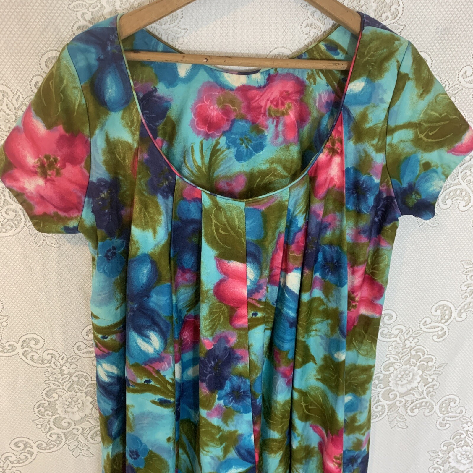 Vintage 50’s Alice PolynesianFloral Maxi dress with drape in the back Size L
