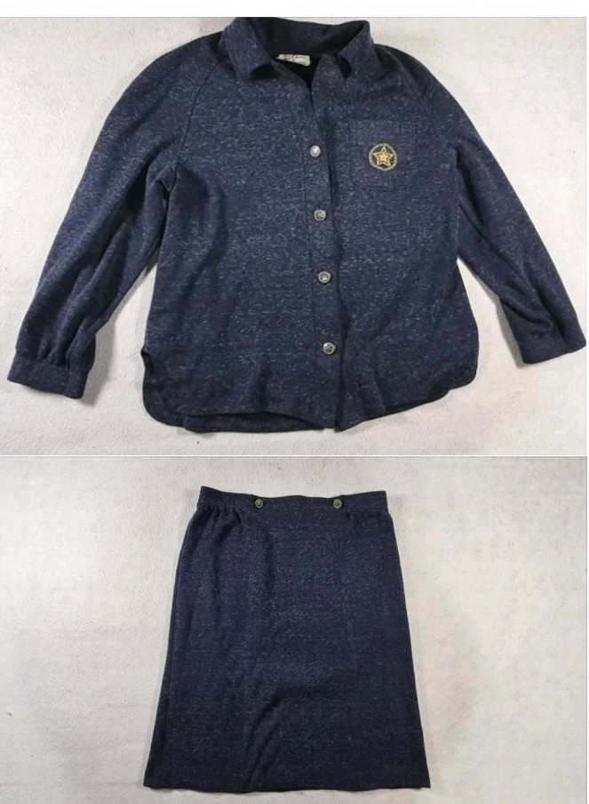 1980’s 2 Piece D’Allaird’s Skirt And Top Set Blue W/Gold Accent Size 14