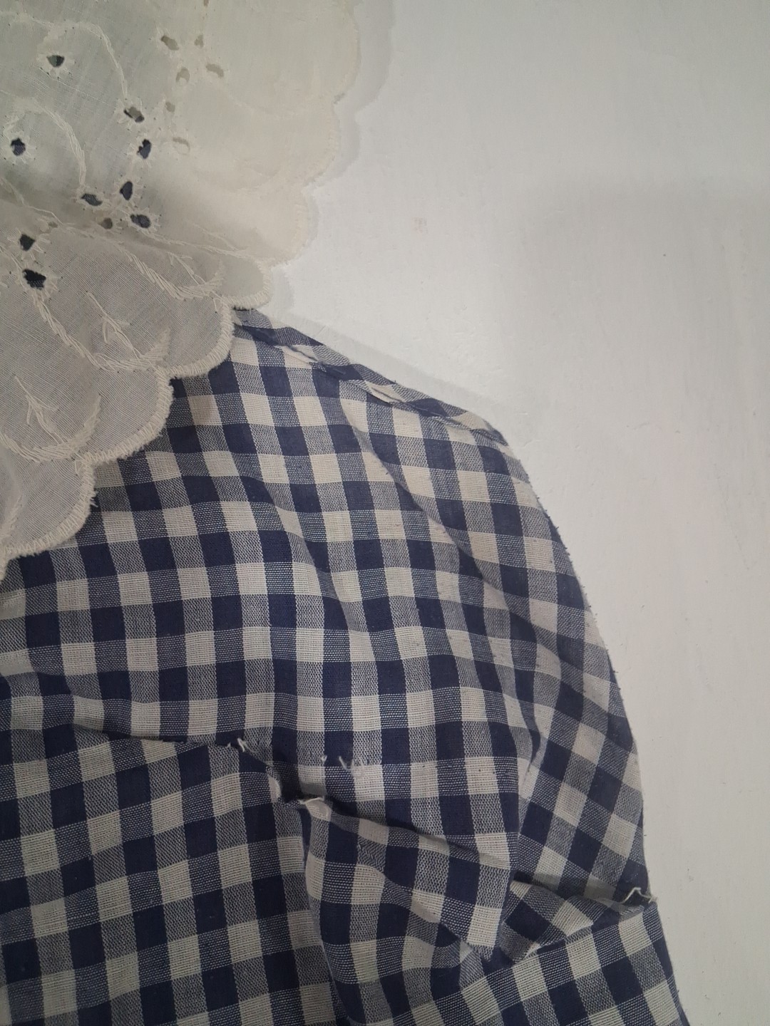 Vtg 60s 70s Handmade Gingham Print Tank Top Scallop Collar XL Cottagecore Granny