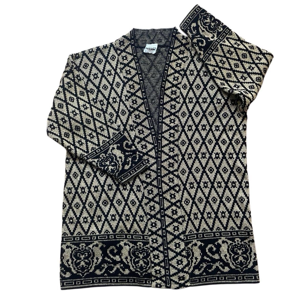 Vtg TR Bentley Black & Gold Ornate Duster Cardigan Size XL/One Size