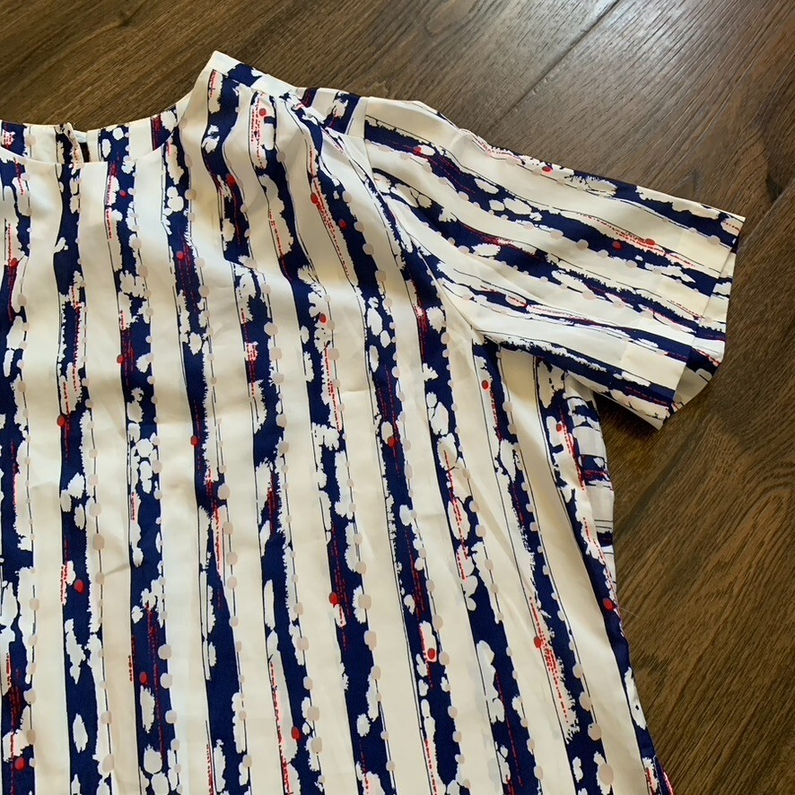 2 VTG 1960s 70s James Kenrob Red Pink White Blouse & Blue Purple Striped Blouse