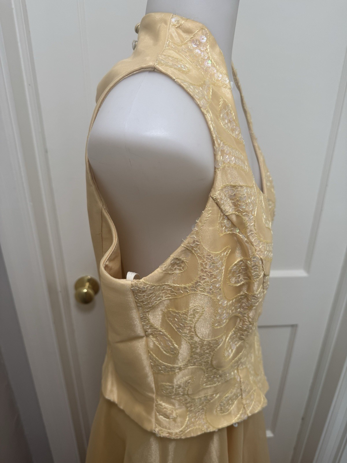 VTG Faviana Yellow Organza Formal Set Halter Sequin Bodice Romantic 90s 11/12