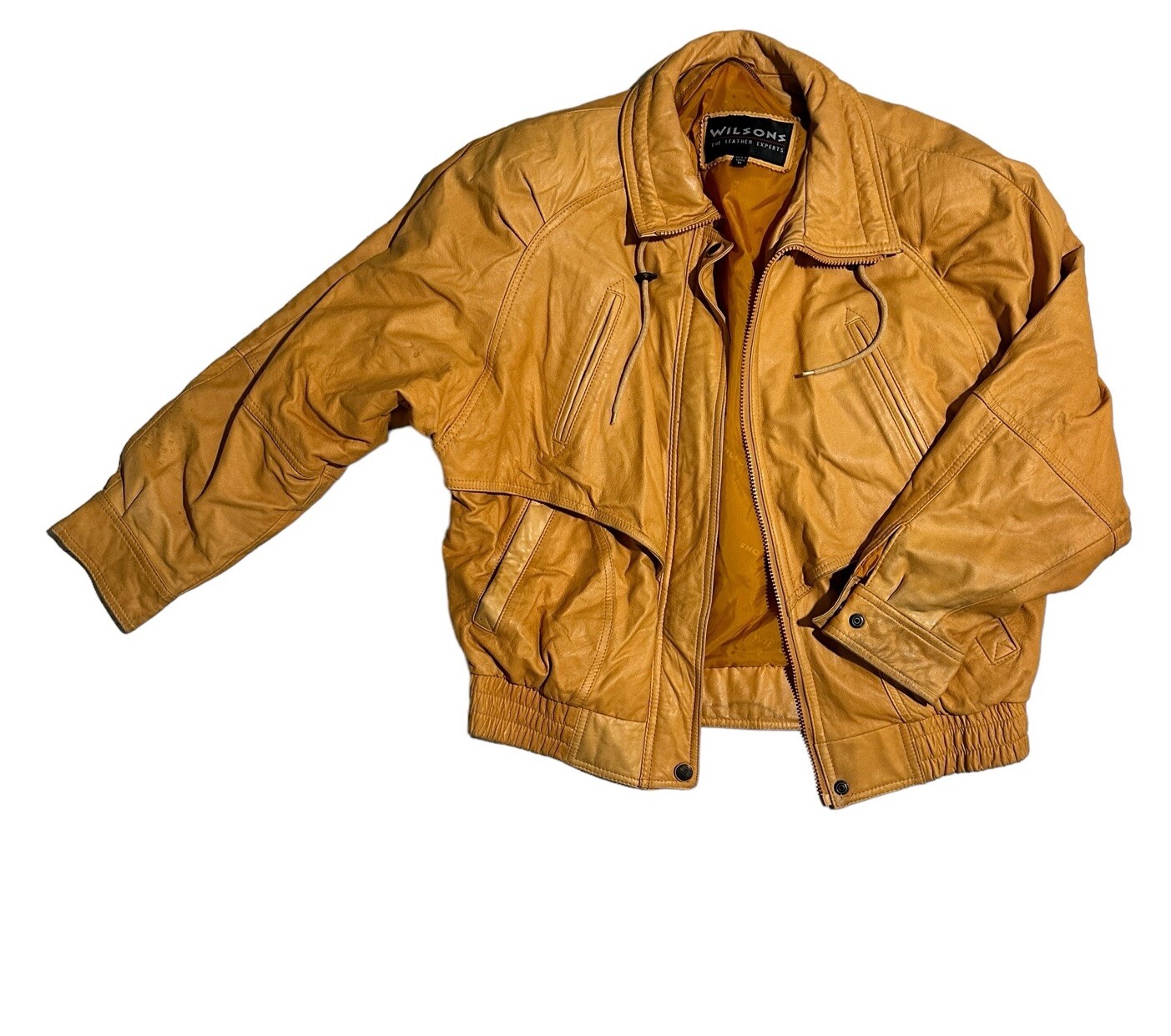 VTG WILSONS Women Yellow Leather Jacket Thinsulate Thermal Insulation Lining, M