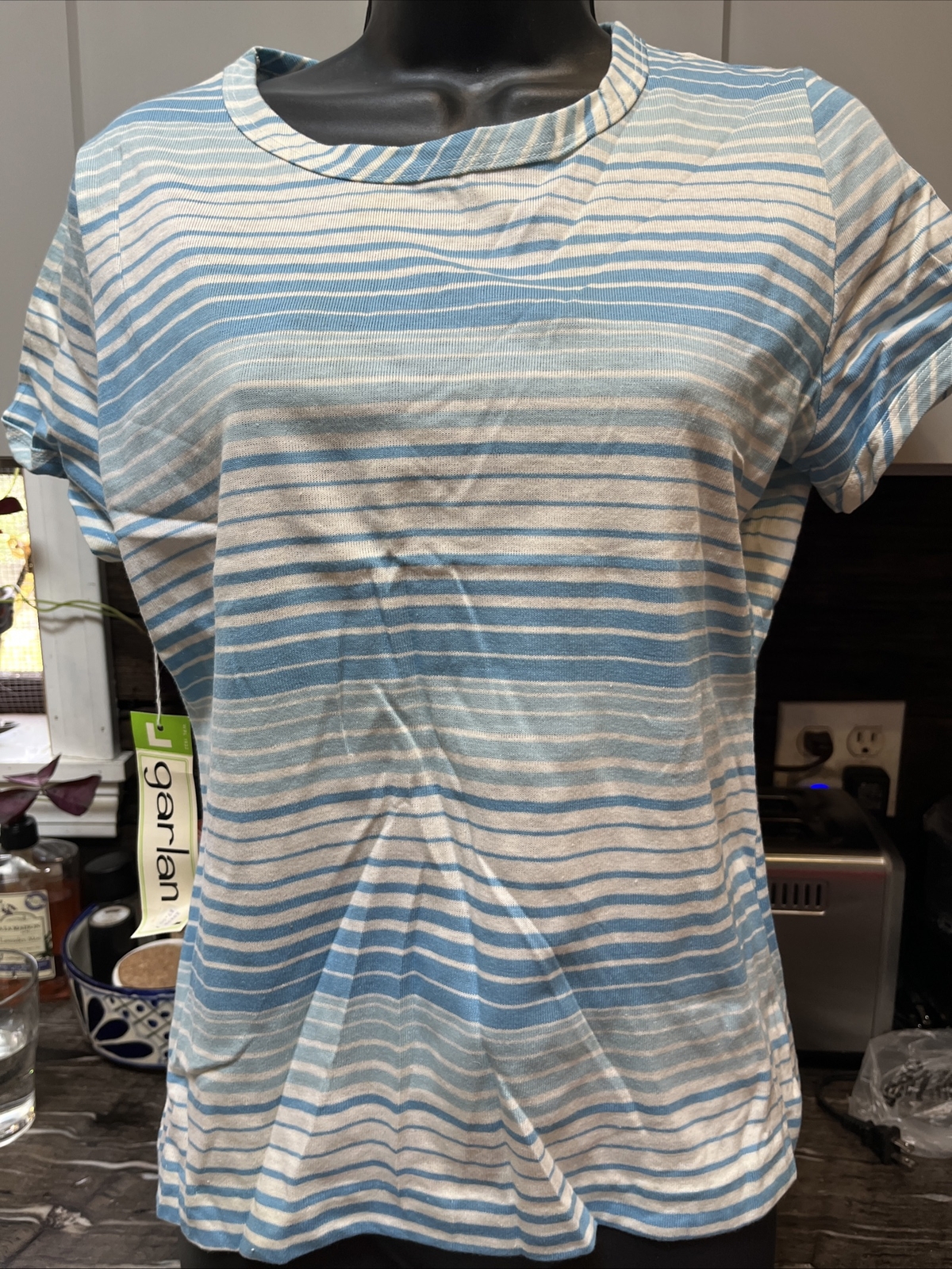 Vintage 70’s NOS Garland Cotton Tee Top Shirt Striped White Blue W/ Tags USA