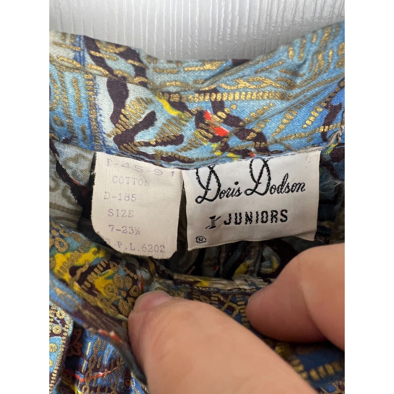 Vintage Doris Dodson Metallic Poplin Pleated Skirt XXS XS Blue Gold 50s Novelty
