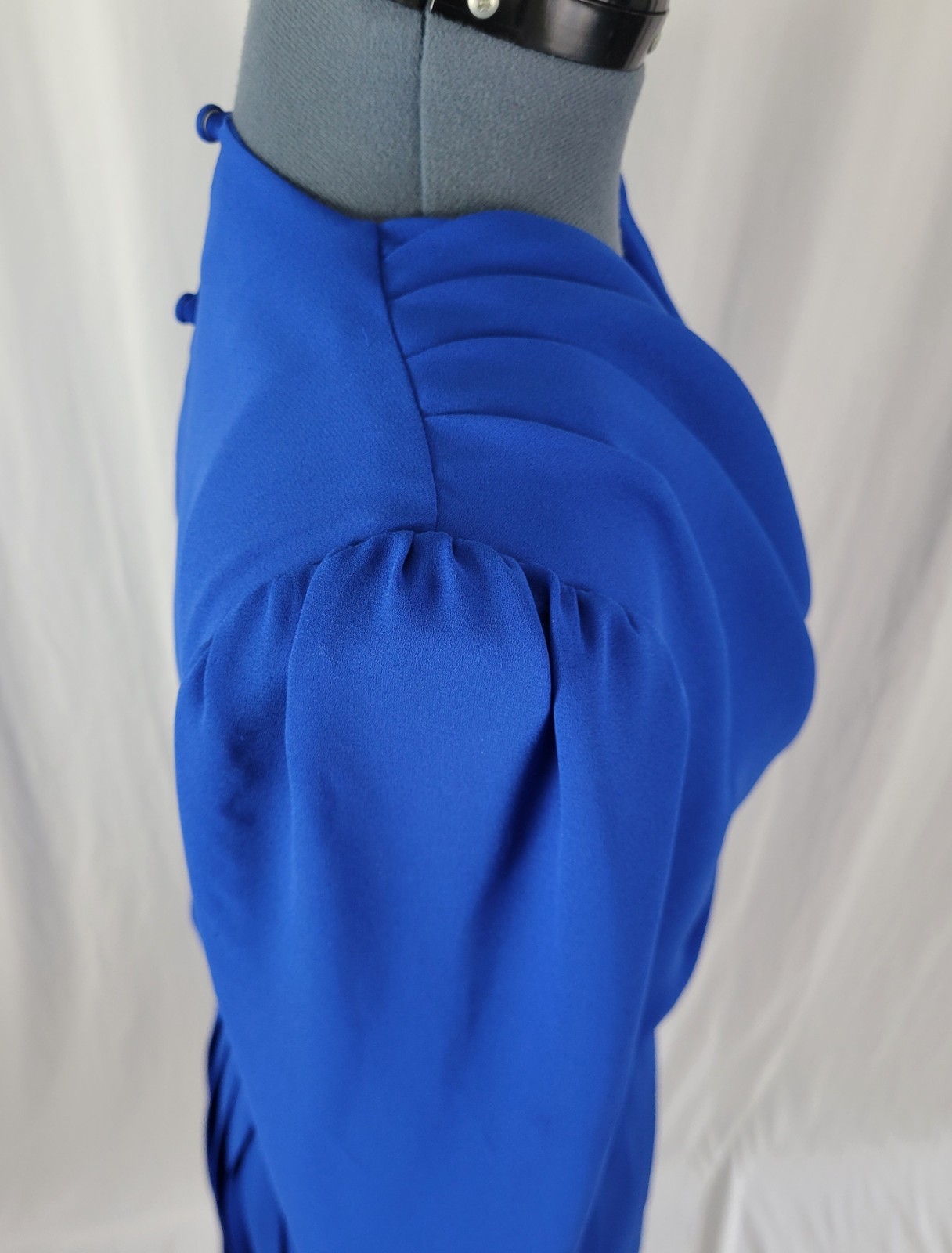 Vtg Lisa Michaels Blue Blouson Dress w Draped Neckline & Matching Belt Size 8