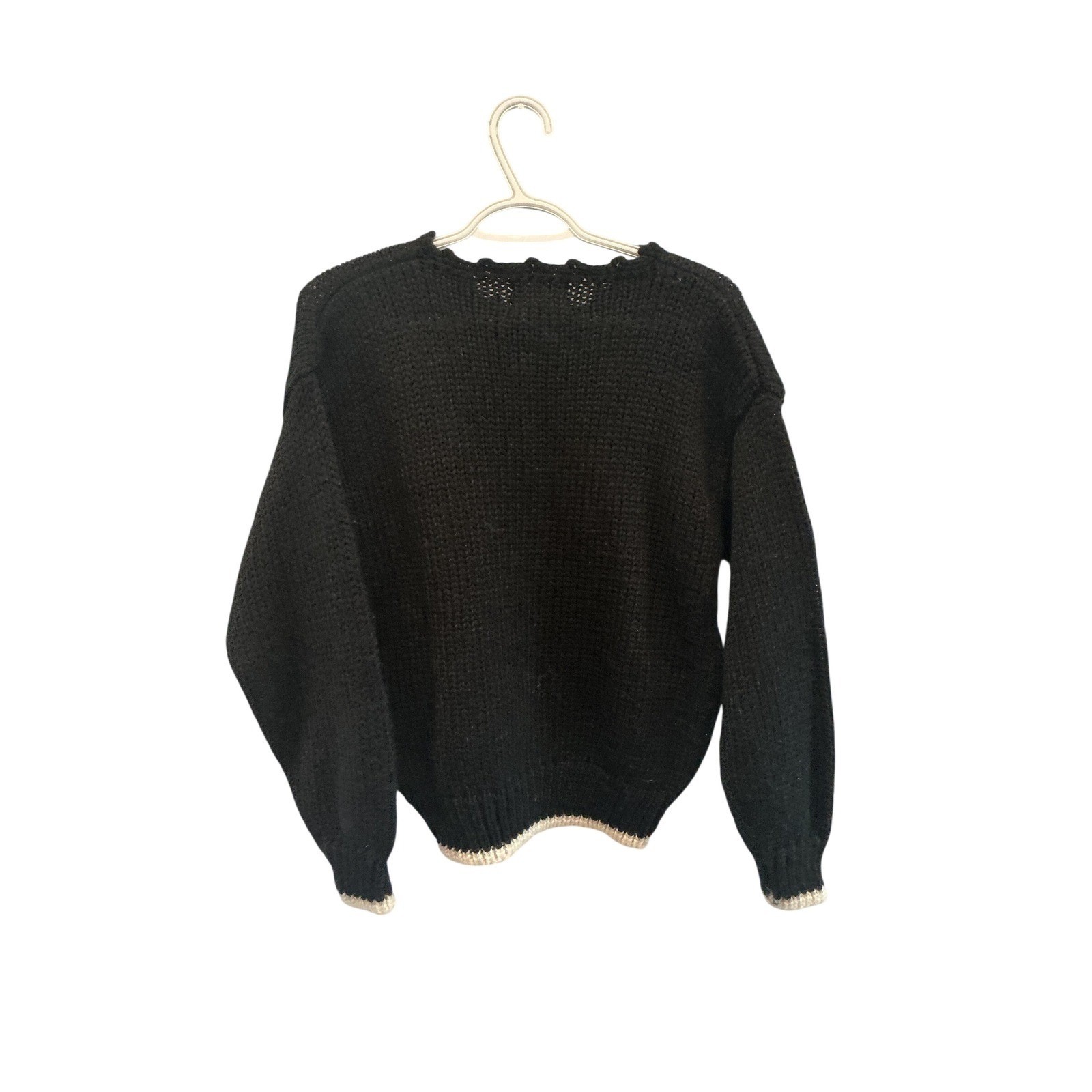 Vintage Heidi Womens Sweater S Black Bunny Rabbit Hand Knit Floral Novelty Bow