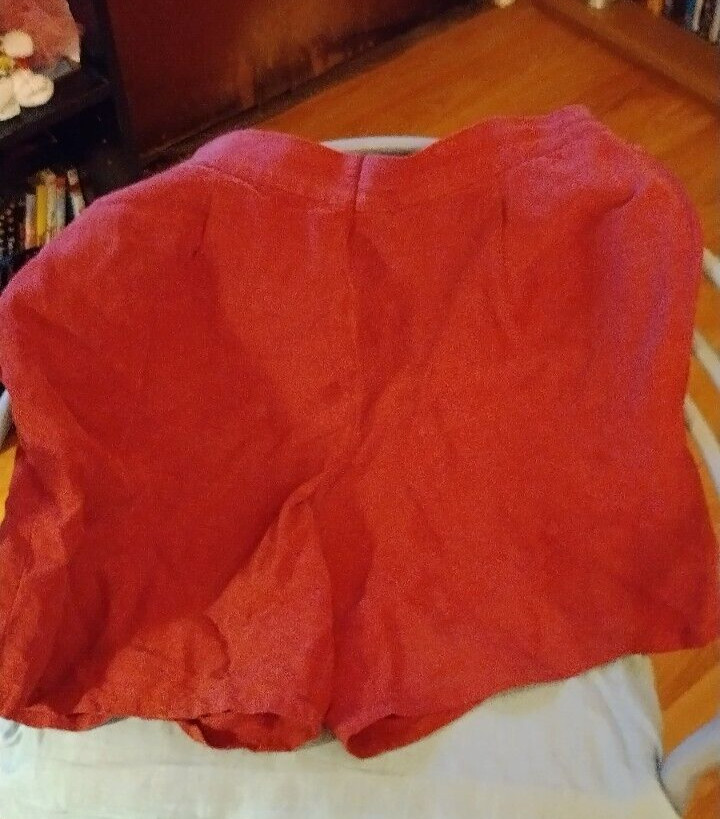 80’S ELIZABETH BY CLAIBORNE DARK RED SILK / LINEN SHORTS SZ 20P Waist 34 VG Cond
