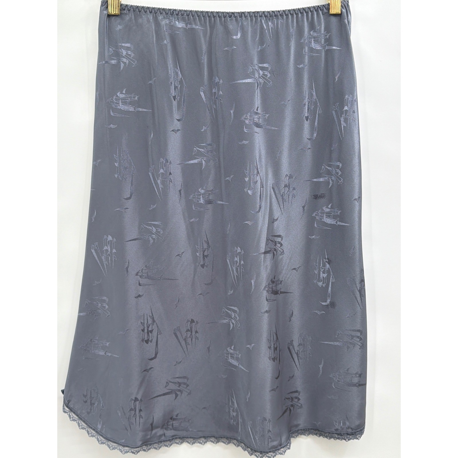 Vintage Maidenform Creme de la Creme Gray Jacquard Lace Trim Slip Skirt L USA