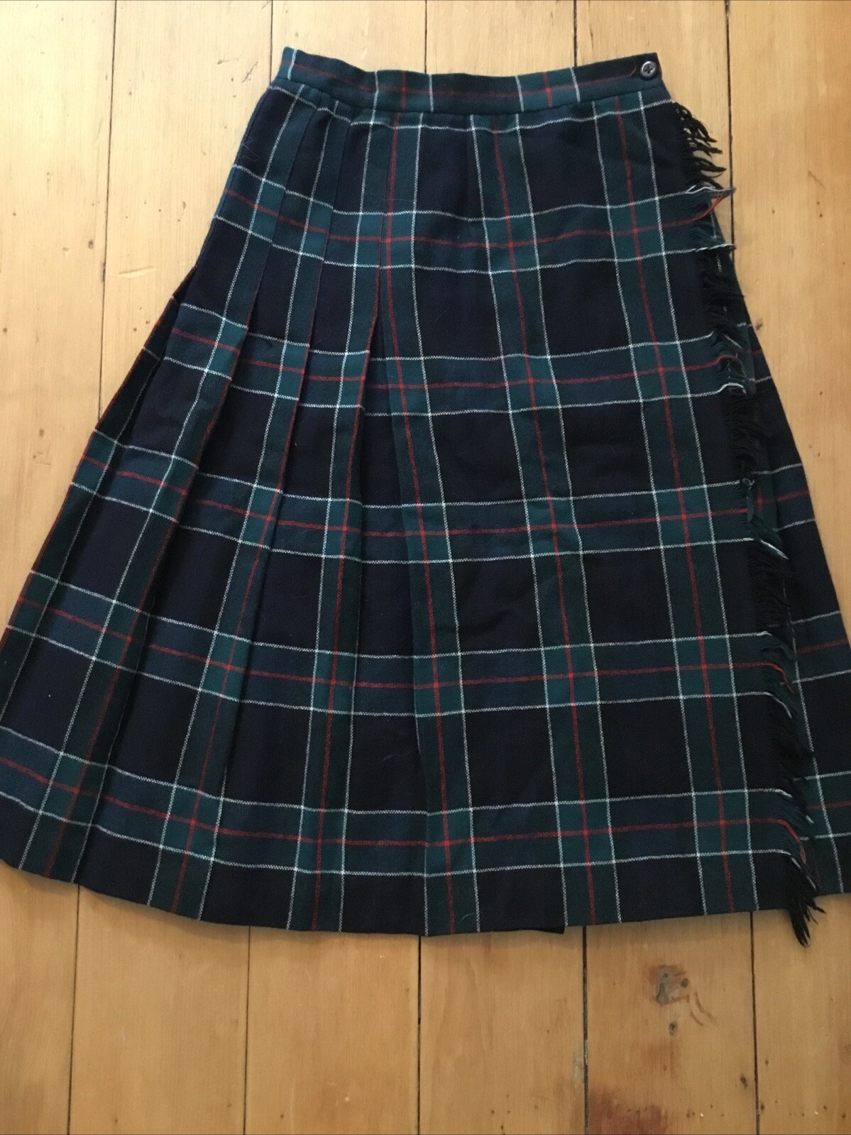VTG Pleated Plaid Wrap Skirt Wardrobe Maker Wool Retro Pinup School Girl Sz 10
