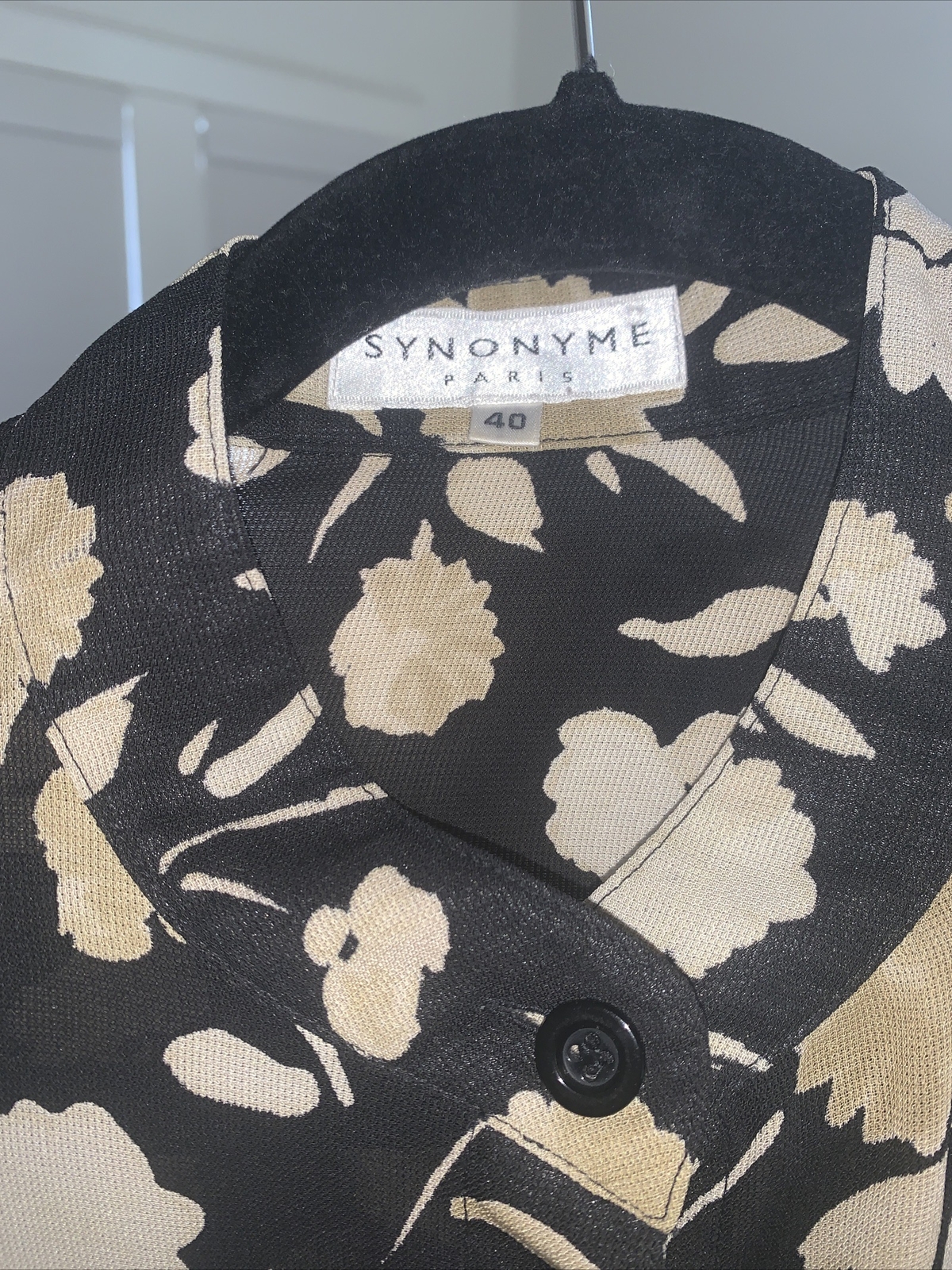 Vintage Black & Tan Flowered Synonyme de Georges Rech Paris Women’s Shirt Sz 40