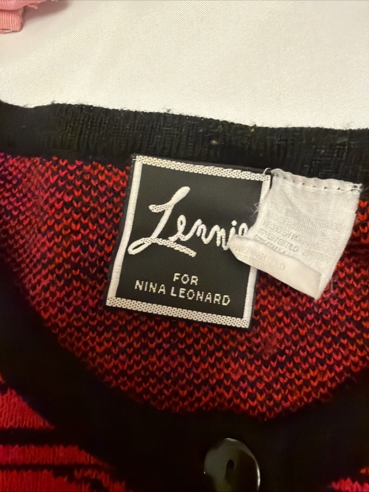 VTG Lennie By Nina Leonard Red & Black Zebra Knit Button Up Cardigan Size M