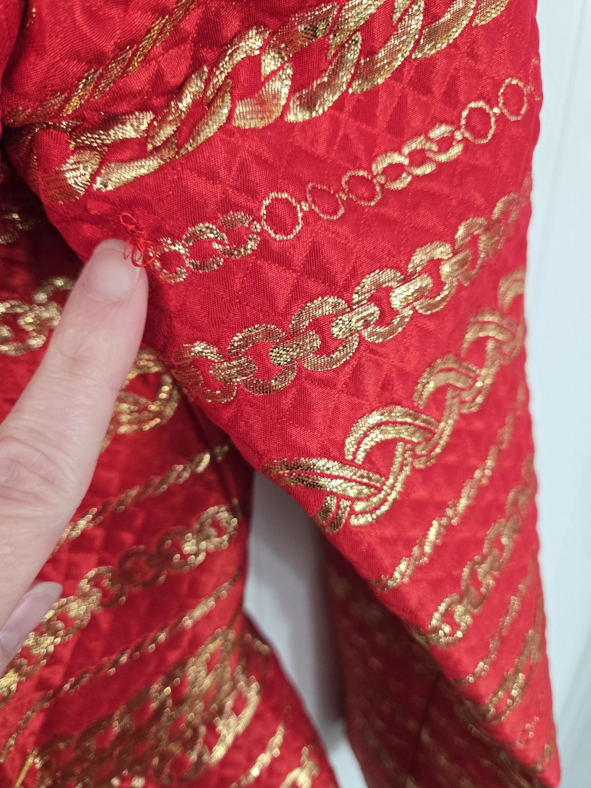 Pauline Trigere Vintage Suit Red & Gold Brocade Quilted Satin Jacket Skirt Saks